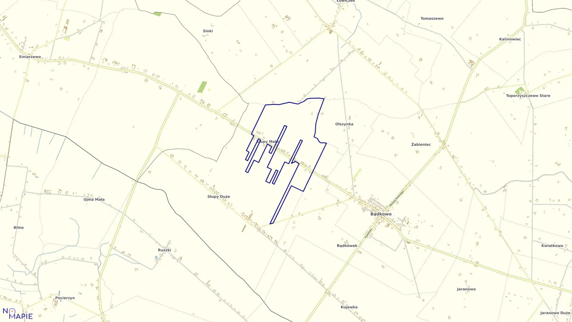 Mapa obrębu Słupy Małe w gminie Bądkowo